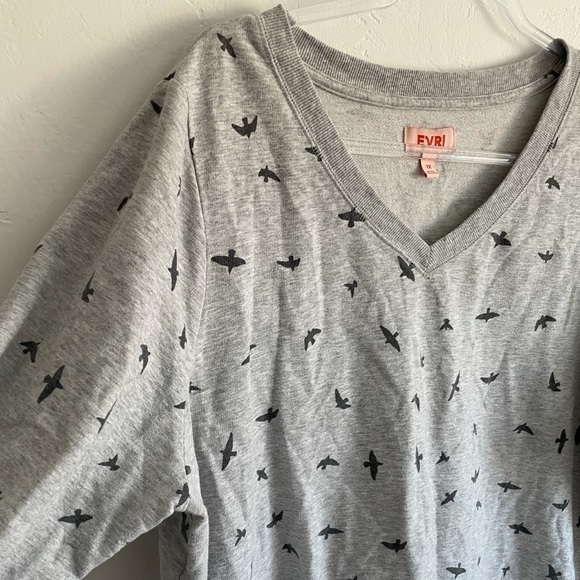 EVRI pullover sweater tee grey birds 1X - Picture 3 of 6